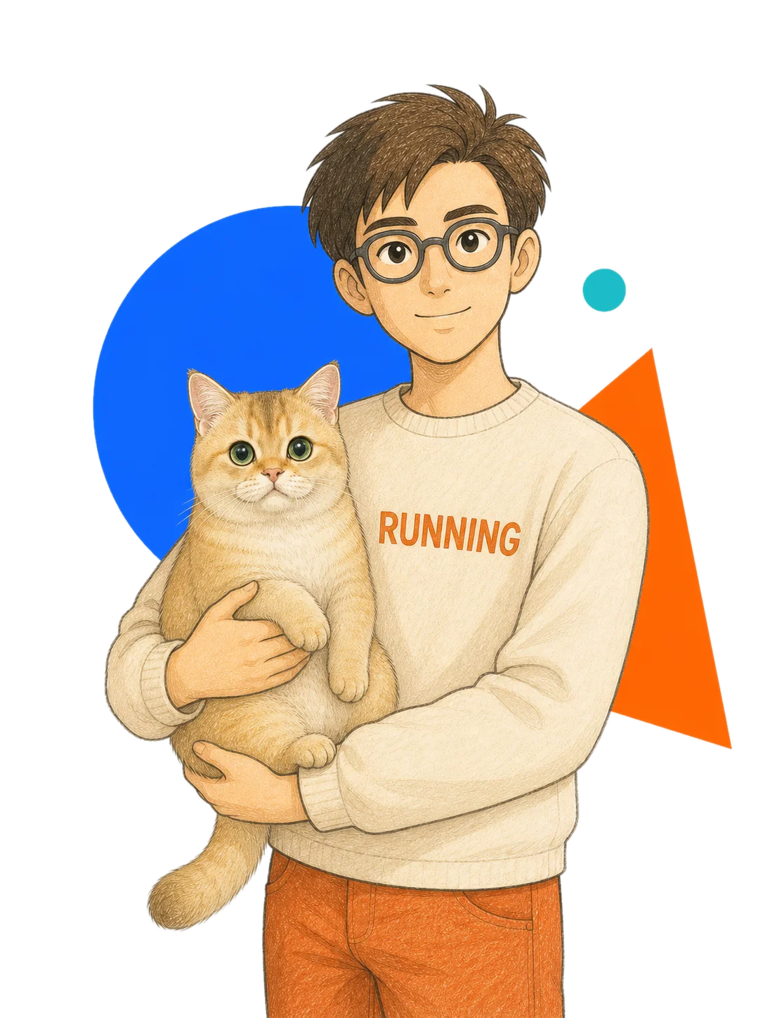 AI不会累人物 YJ 与金渐层猫的半身手绘插画